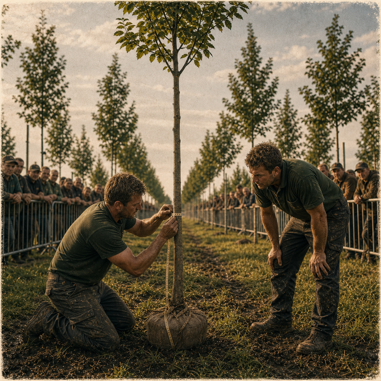 Maat schatten met maatbandje bij een lichte 10/12 laanboom